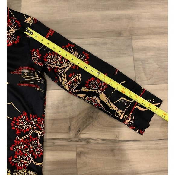 Natori Black Satin Cherry Blossom Floral Long Sleeve Button Up Shirt - Picture 7 of 13